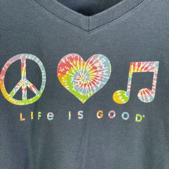 Life Is Good Womens Plus XXXL Navy Crusher Tee Peace Love Music Shirt Top - Picture 7 of 8